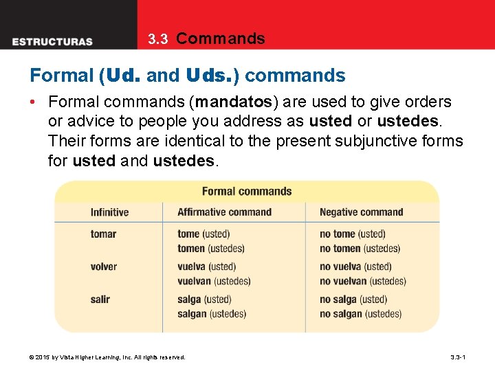 3. 3 Commands Formal (Ud. and Uds. ) commands • Formal commands (mandatos) are