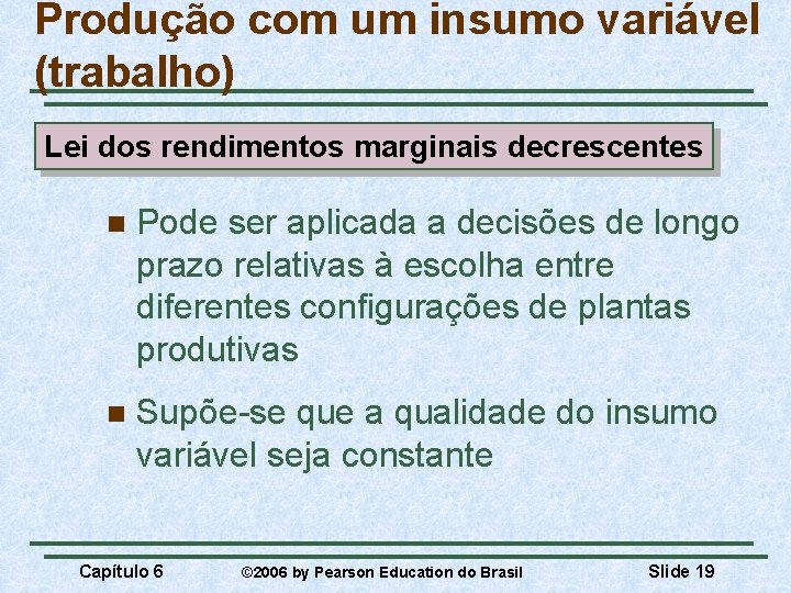 Produção com um insumo variável (trabalho) Lei dos rendimentos marginais decrescentes n Pode ser