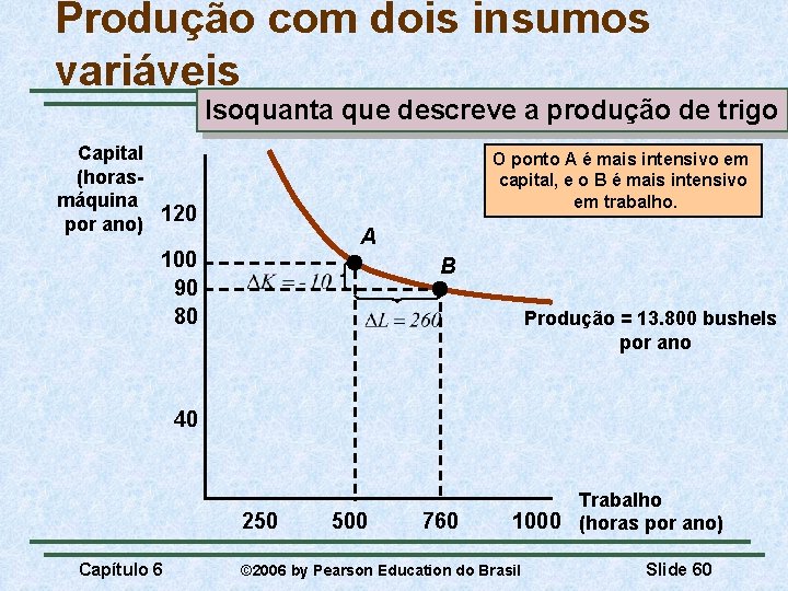 Produção com dois insumos variáveis Isoquanta que descreve a produção de trigo Capital (horasmáquina