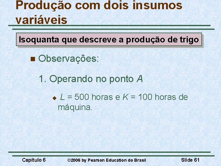 Produção com dois insumos variáveis Isoquanta que descreve a produção de trigo n Observações: