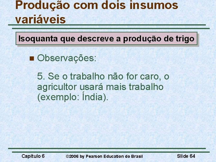 Produção com dois insumos variáveis Isoquanta que descreve a produção de trigo n Observações: