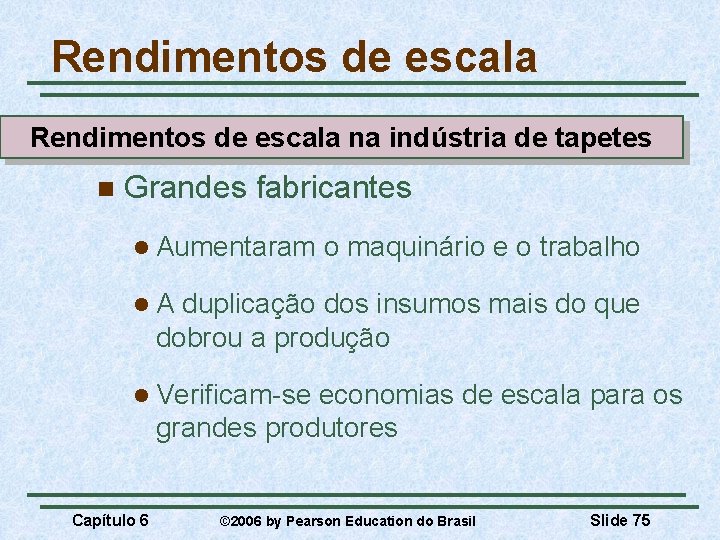 Rendimentos de escala na indústria de tapetes n Grandes fabricantes l Aumentaram o maquinário