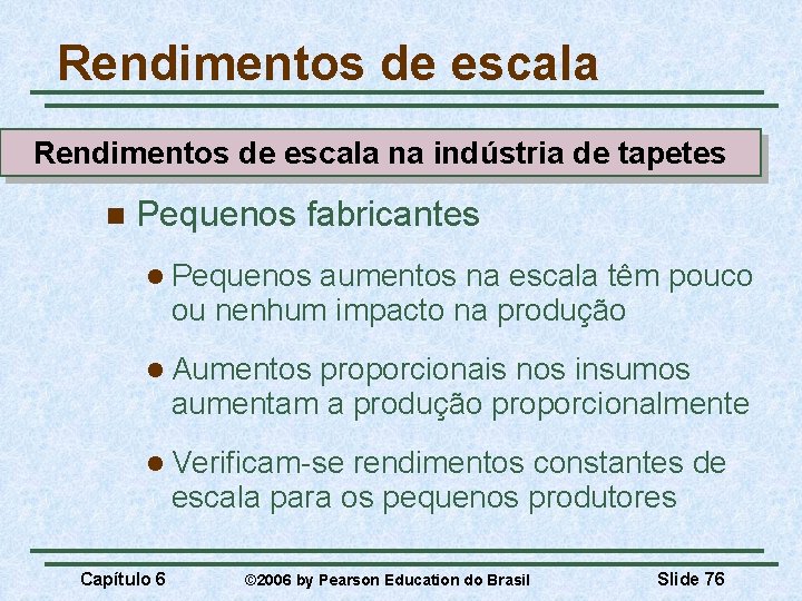 Rendimentos de escala na indústria de tapetes n Pequenos fabricantes l Pequenos aumentos na