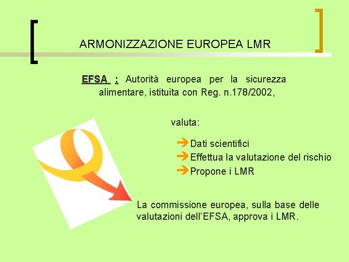 ARMONIZZAZIONE EUROPEA LMR EFSA : Autorità europea per la sicurezza alimentare, istituita con Reg.