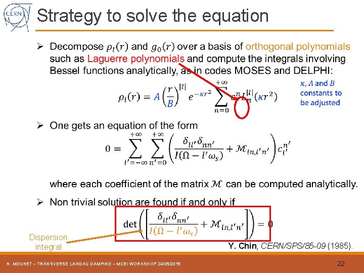 Strategy to solve the equation Dispersion integral N. MOUNET – TRANSVERSE LANDAU DAMPING –