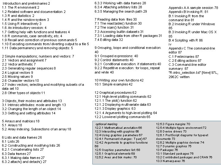 Introduction and preliminaries 2 1. 1 The R environment 2 1. 2 Related software