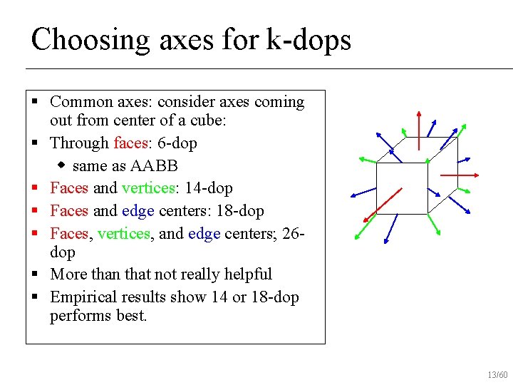 Choosing axes for k-dops § Common axes: consider axes coming out from center of