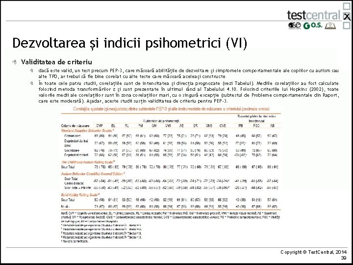 Dezvoltarea și indicii psihometrici (VI) 8 Validitatea de criteriu 8 8 dacă este valid,