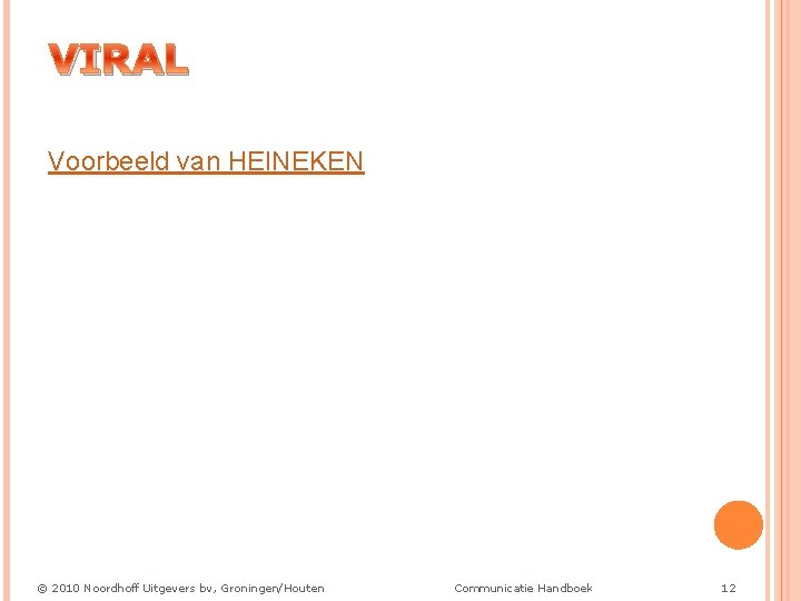 VIRAL Voorbeeld van HEINEKEN © 2010 Noordhoff Uitgevers bv, Groningen/Houten Communicatie Handboek 12 
