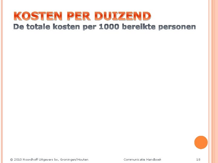 KOSTEN PER DUIZEND © 2010 Noordhoff Uitgevers bv, Groningen/Houten Communicatie Handboek 18 