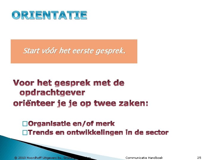 ORIENTATIE Start vóór het eerste gesprek. � � © 2010 Noordhoff Uitgevers bv, Groningen/Houten