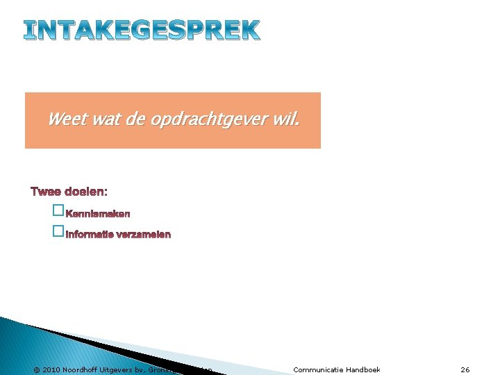 INTAKEGESPREK Weet wat de opdrachtgever wil. � � © 2010 Noordhoff Uitgevers bv, Groningen/Houten