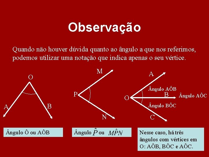 Observação Quando não houver dúvida quanto ao ângulo a que nos referimos, podemos utilizar Observação Quando não houver dúvida quanto ao ângulo a que nos referimos, podemos utilizar