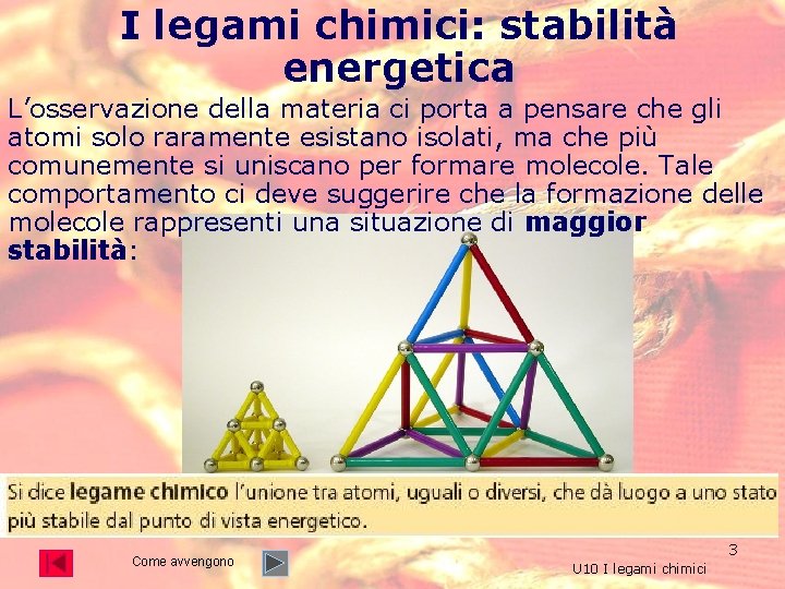 I legami chimici: stabilità energetica L’osservazione della materia ci porta a pensare che gli I legami chimici: stabilità energetica L’osservazione della materia ci porta a pensare che gli