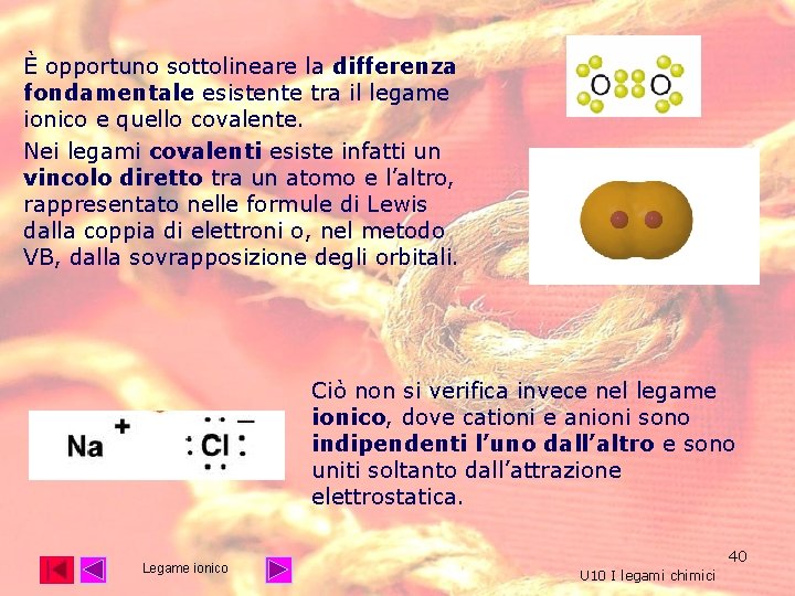 È opportuno sottolineare la differenza fondamentale esistente tra il legame ionico e quello covalente. È opportuno sottolineare la differenza fondamentale esistente tra il legame ionico e quello covalente.