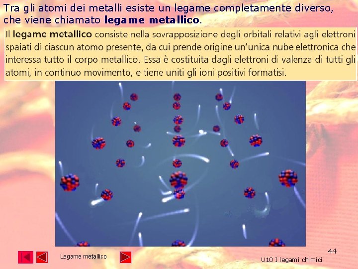 Tra gli atomi dei metalli esiste un legame completamente diverso, che viene chiamato legame Tra gli atomi dei metalli esiste un legame completamente diverso, che viene chiamato legame