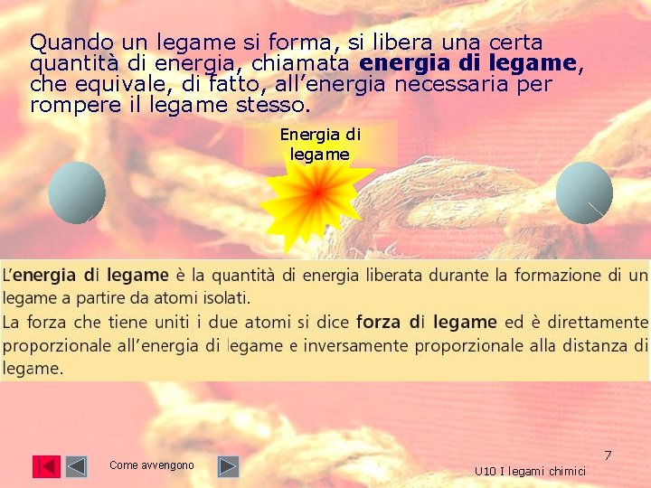 Quando un legame si forma, si libera una certa quantità di energia, chiamata energia Quando un legame si forma, si libera una certa quantità di energia, chiamata energia
