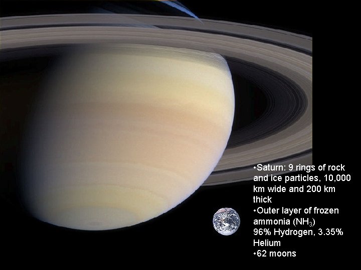  • Saturn: 9 rings of rock and ice particles, 10, 000 km wide