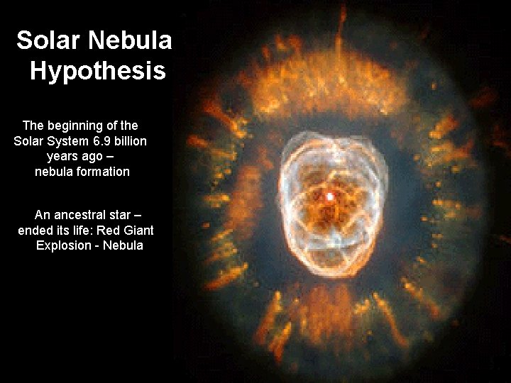 Solar Nebula Hypothesis The beginning of the Solar System 6. 9 billion years ago