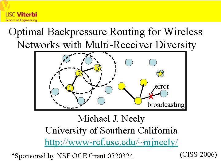 Optimal Backpressure Routing for Wireless Networks with Multi-Receiver Diversity 2 3 1 error broadcasting