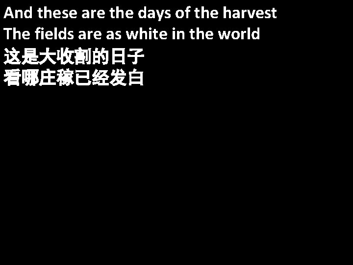 And these are the days of the harvest The fields are as white in