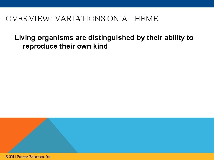 OVERVIEW: VARIATIONS ON A THEME Living organisms are distinguished by their ability to reproduce