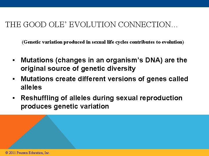 THE GOOD OLE’ EVOLUTION CONNECTION… (Genetic variation produced in sexual life cycles contributes to