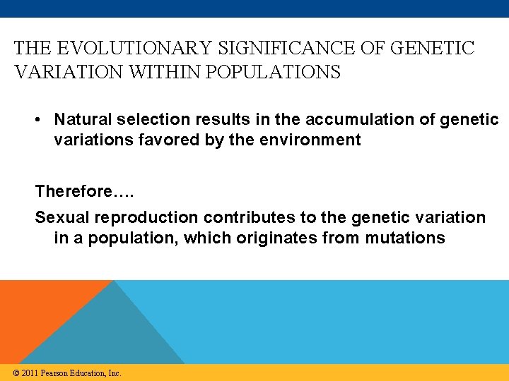 THE EVOLUTIONARY SIGNIFICANCE OF GENETIC VARIATION WITHIN POPULATIONS • Natural selection results in the