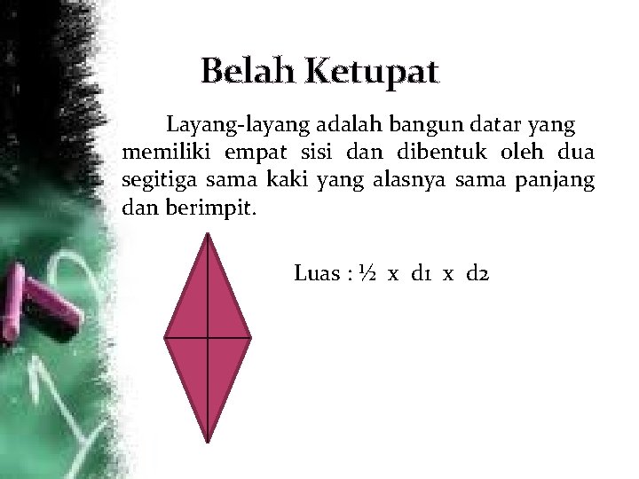 Belah Ketupat Layang-layang adalah bangun datar yang memiliki empat sisi dan dibentuk oleh dua