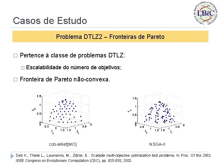 Casos de Estudo Problema DTLZ 2 – Fronteiras de Pareto � Pertence à classe