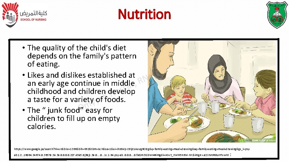 Nutrition • The quality of the child's diet depends on the family's pattern of