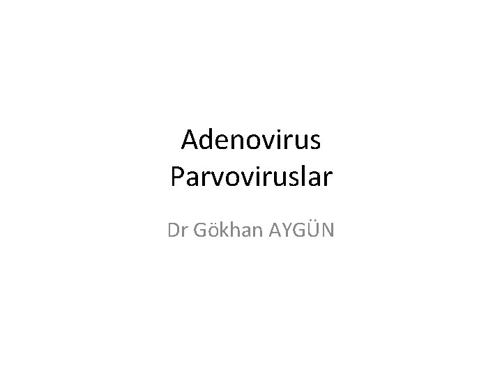 Adenovirus Parvoviruslar Dr Gökhan AYGÜN 