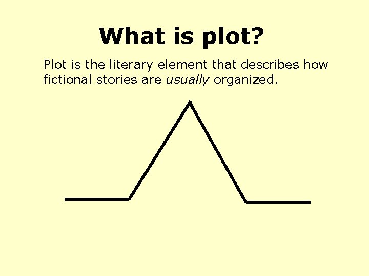 What is plot? Plot is the literary element that describes how fictional stories are