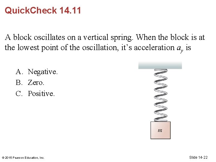 Quick. Check 14. 11 A block oscillates on a vertical spring. When the block