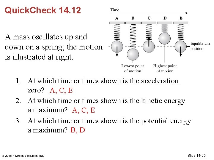 Quick. Check 14. 12 A mass oscillates up and down on a spring; the