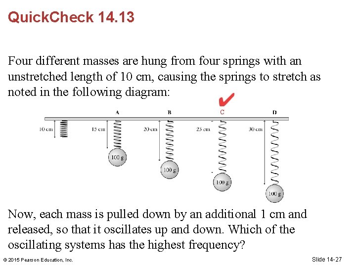 Quick. Check 14. 13 Four different masses are hung from four springs with an