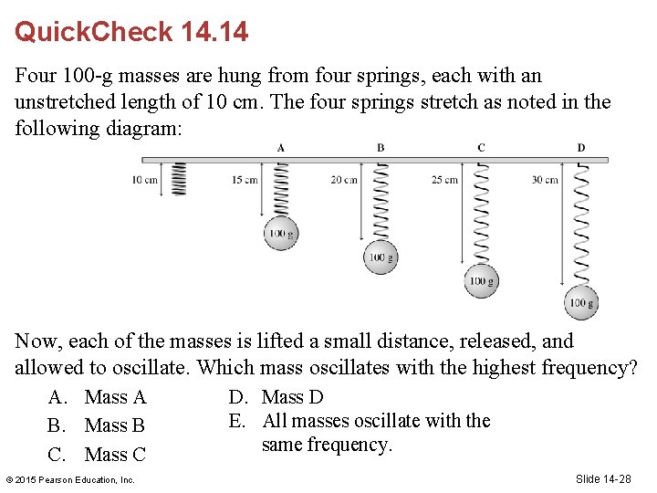 Quick. Check 14. 14 Four 100 -g masses are hung from four springs, each