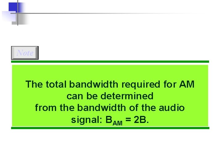 Note The total bandwidth required for AM can be determined from the bandwidth of Note The total bandwidth required for AM can be determined from the bandwidth of