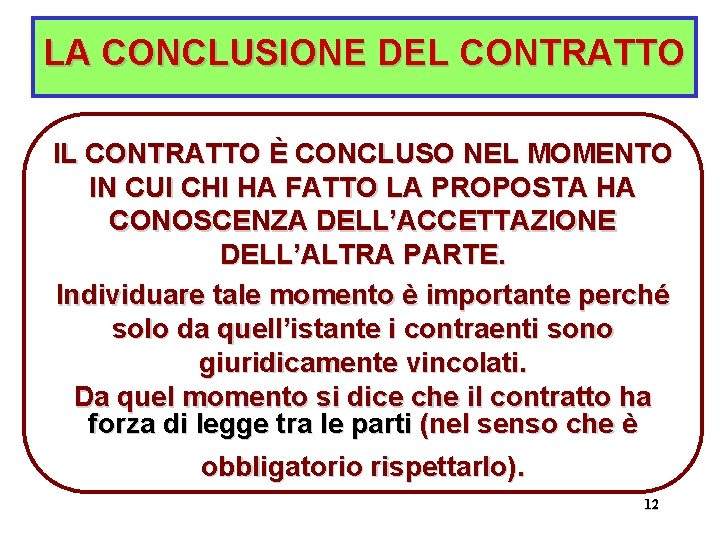 LA CONCLUSIONE DEL CONTRATTO IL CONTRATTO È CONCLUSO NEL MOMENTO IN CUI CHI HA