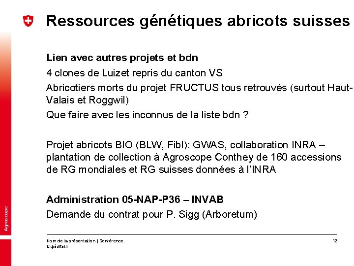 Ressources génétiques abricots suisses Lien avec autres projets et bdn 4 clones de Luizet