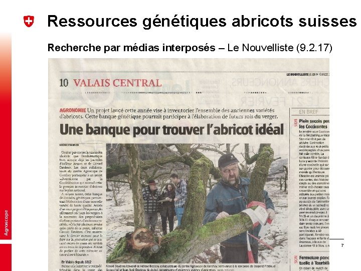 Ressources génétiques abricots suisses Recherche par médias interposés – Le Nouvelliste (9. 2. 17) Ressources génétiques abricots suisses Recherche par médias interposés – Le Nouvelliste (9. 2. 17)
