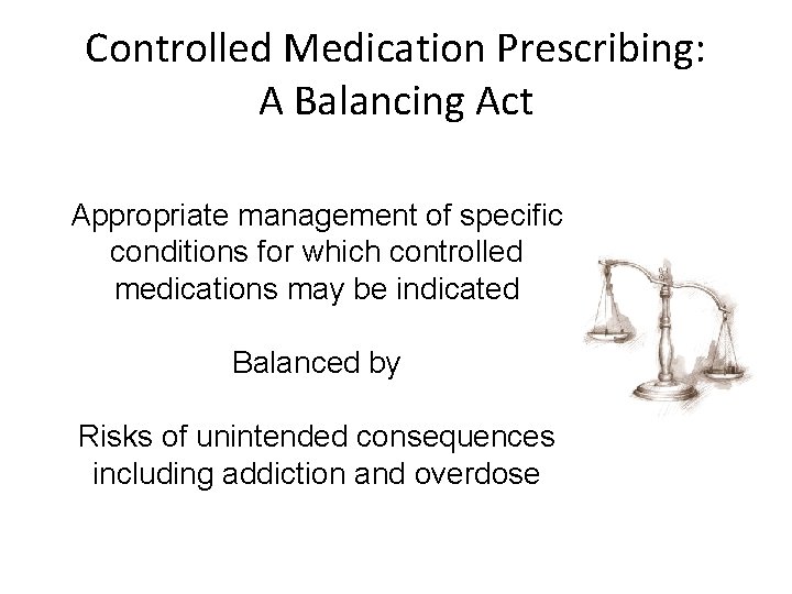 Controlled Medication Prescribing: A Balancing Act Appropriate management of specific conditions for which controlled