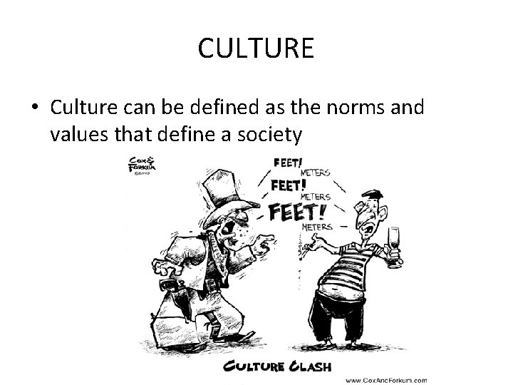 CULTURE • Culture can be defined as the norms and values that define a