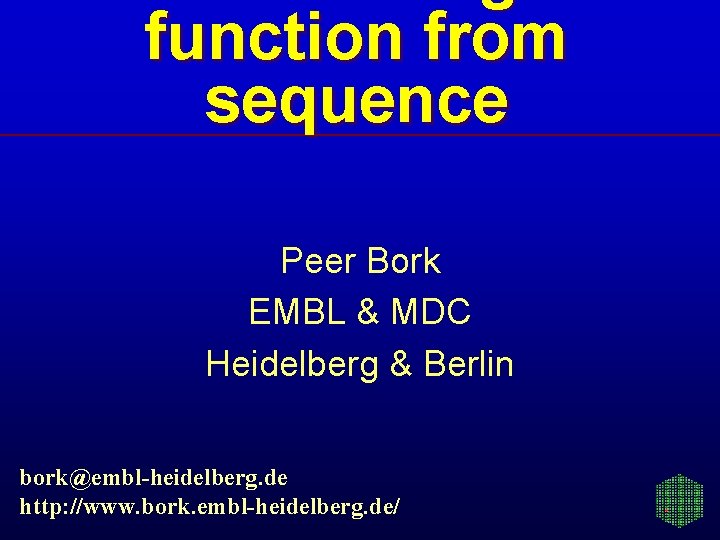 function from sequence Peer Bork EMBL & MDC Heidelberg & Berlin bork@embl-heidelberg. de http:
