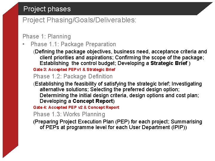 Project phases Project Phasing/Goals/Deliverables: Phase 1: Planning • Phase 1. 1: Package Preparation (Defining