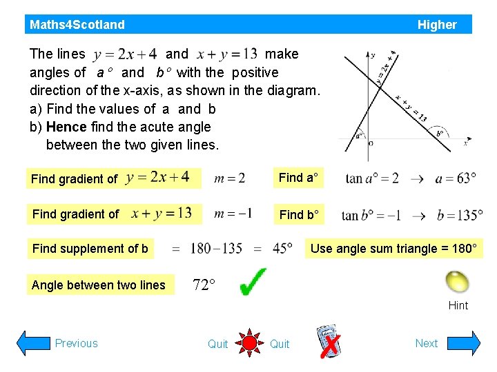 Maths 4 Scotland Higher The lines and make angles of a and b with