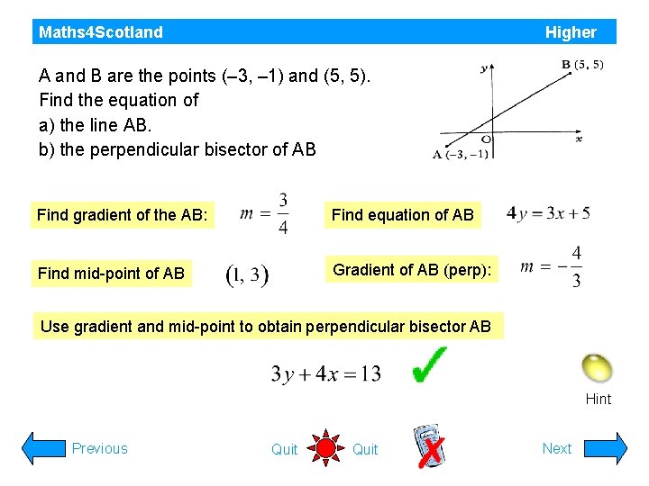 Maths 4 Scotland Higher A and B are the points (– 3, – 1)