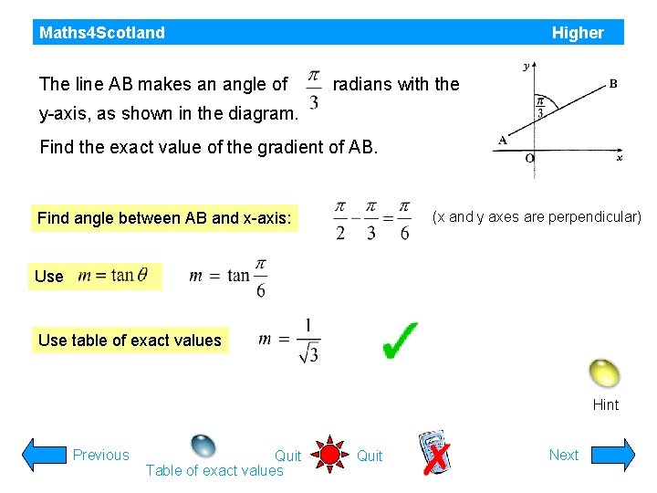 Maths 4 Scotland The line AB makes an angle of Higher radians with the