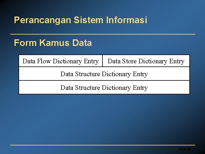 Perancangan Sistem Informasi Form Kamus Data Flow Dictionary Entry Data Store Dictionary Entry Data