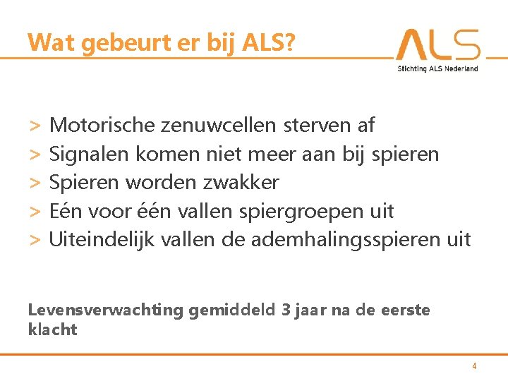 Wat gebeurt er bij ALS? > Motorische zenuwcellen sterven af > Signalen komen niet